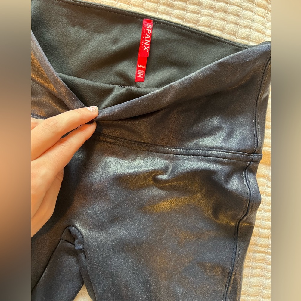 SPANX Faux Leather, Shiny Blue Leggings (medium)
